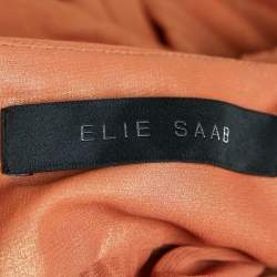 Pre Owned Emilio Pucci Metallic Orange Pleated Crepe V-Neck Gown S