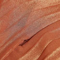 Pre Owned Emilio Pucci Metallic Orange Pleated Crepe V-Neck Gown S