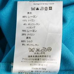 Pre Owned Emilio Pucci Blue Jersey V-Neck Lace Trimmed Mini Dress M