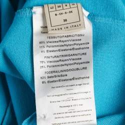 Pre Owned Emilio Pucci Blue Jersey V-Neck Lace Trimmed Mini Dress M