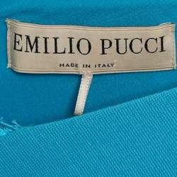 Pre Owned Emilio Pucci Blue Jersey V-Neck Lace Trimmed Mini Dress M