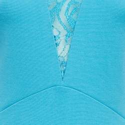 Pre Owned Emilio Pucci Blue Jersey V-Neck Lace Trimmed Mini Dress M