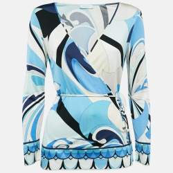 Emilio Pucci Multicolor/Blue Printed Silk Jersey Top L