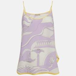 Pre Owned Emilio Pucci Lavender Fuilio Print Silk Cami Top M