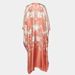 Pre Owned Emilio Pucci Peach/Pink Floral Print Silk Kaftan One Size