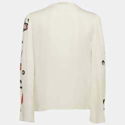 Pre Owned Emilio Pucci Floral Embroidered Silk Long Sleeve Blouse M