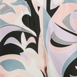 Pre Owned Emilio Pucci Pink Printed Silk Straight Leg Trousers XS