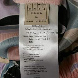 Pre Owned Emilio Pucci Pink Printed Silk Straight Leg Trousers XS