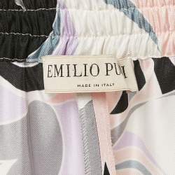 Pre Owned Emilio Pucci Pink Printed Silk Straight Leg Trousers XS