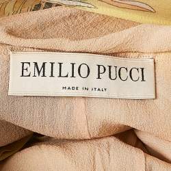 Emilio Pucci Yellow Feather Print Chiffon Slits Detail Maxi Dress M