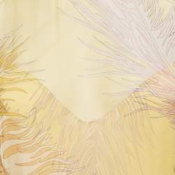 Emilio Pucci Yellow Feather Print Chiffon Slits Detail Maxi Dress M