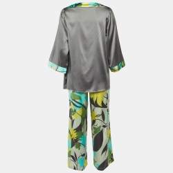Emilio Pucci Green/Grey Printed Silk Satin Co-Ord Set S/M 