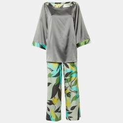 Emilio Pucci Green/Grey Printed Silk Satin Co-Ord Set S/M 