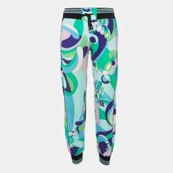 Emilio Pucci Green Printed Velvet Track Trousers S