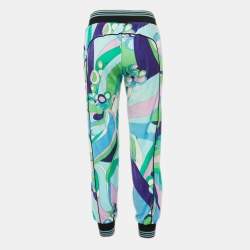 Emilio Pucci Green Printed Velvet Track Trousers S