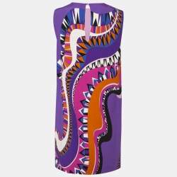Emilio Pucci Purple Geometric Print Crepe Sleeveless Shift Dress M