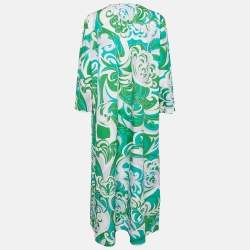 Pre Owned Emilio Pucci Green Printed Cotton Long Dress M