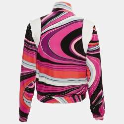 Pre Owned Emilio Pucci Pink/Multicolor Printed Velvet Zip-Up Bomber Jacket S