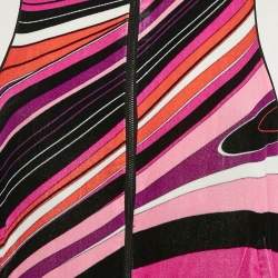 Pre Owned Emilio Pucci Pink/Multicolor Printed Velvet Zip-Up Bomber Jacket S