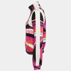 Pre Owned Emilio Pucci Pink/Multicolor Printed Velvet Zip-Up Bomber Jacket S