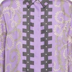 Pre Owned Emilio Pucci Purple Printed Silk Long Sleeve Shirt L