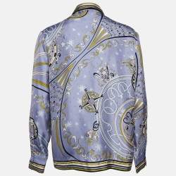 Pre Owned Emilio Pucci Blue Printed Silk Long Sleeve Shirt M