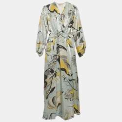 Emilio Pucci Blue Printed Lurex Silk Maxi Dress M