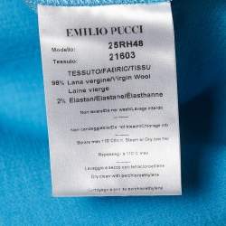 Pre Owned Emilio Pucci Blue Wool Round Neck Short Dress L