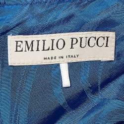 Pre Owned Emilio Pucci Blue Wool Round Neck Short Dress L