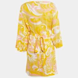 Pre Owned Emilio Pucci Yellow Printed Crepe Tie-Up Mini Dress S