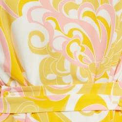 Pre Owned Emilio Pucci Yellow Printed Crepe Tie-Up Mini Dress S