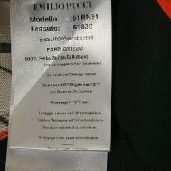 Pre Owned Emilio Pucci Cream/Black Turisti Print Silk Asymmetric Shirt M