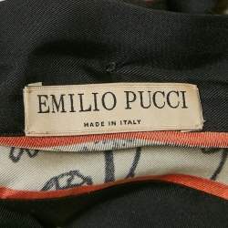 Pre Owned Emilio Pucci Cream/Black Turisti Print Silk Asymmetric Shirt M