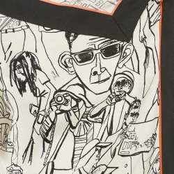 Pre Owned Emilio Pucci Cream/Black Turisti Print Silk Asymmetric Shirt M