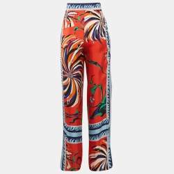 Emilio Pucci Blue/Red Printed Silk Wide Leg Trousers M