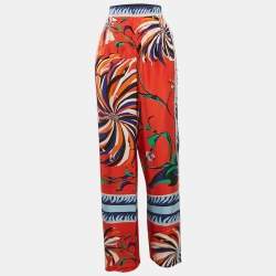 Emilio Pucci Blue/Red Printed Silk Wide Leg Trousers M