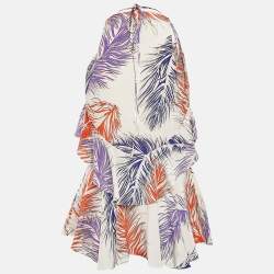 Emilio Pucci White  Printed Silk Ruffled Strappy Top S