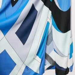 Pre Owned Emilio Pucci Blue Printed Jersey Cowl neck Midi Dress M