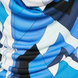 Pre Owned Emilio Pucci Blue Printed Jersey Cowl neck Midi Dress M