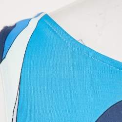 Pre Owned Emilio Pucci Blue Printed Jersey Cowl neck Midi Dress M