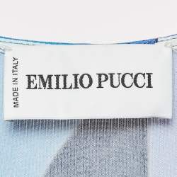 Pre Owned Emilio Pucci Blue Printed Jersey Cowl neck Midi Dress M