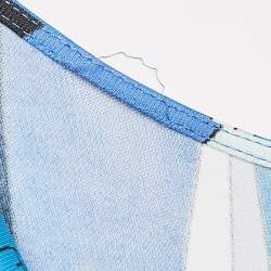 Pre Owned Emilio Pucci Blue Printed Jersey Cowl neck Midi Dress M