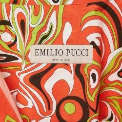 Pre Owned Emilio Pucci Orange Printed Cotton Button Front Maxi Dress M
