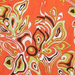 Pre Owned Emilio Pucci Orange Printed Cotton Button Front Maxi Dress M