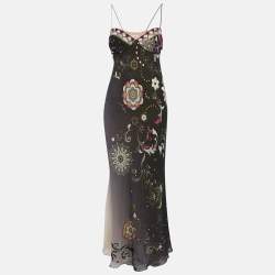 Pre Owned Emilio Pucci Black Sequin Embellished Silk Slip Dress M