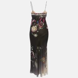 Pre Owned Emilio Pucci Black Sequin Embellished Silk Slip Dress M