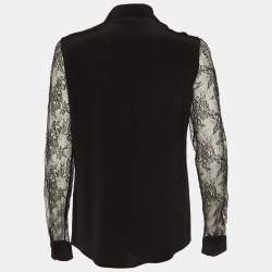 Emilio Pucci Black Silk Lace Trim Button Front Shirt M