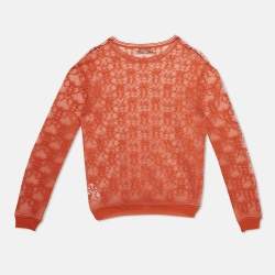 Emilio Pucci Orange Monogram Patterned Sheer Knit Long Sleeve Top M