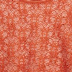 Emilio Pucci Orange Monogram Patterned Sheer Knit Long Sleeve Top M