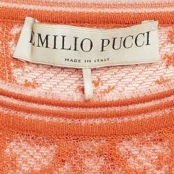 Emilio Pucci Orange Monogram Patterned Sheer Knit Long Sleeve Top M